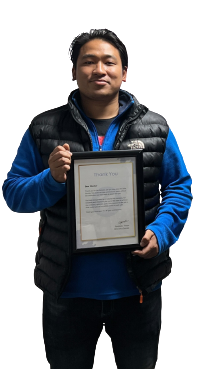 Shankar Subba holding a Training Certification